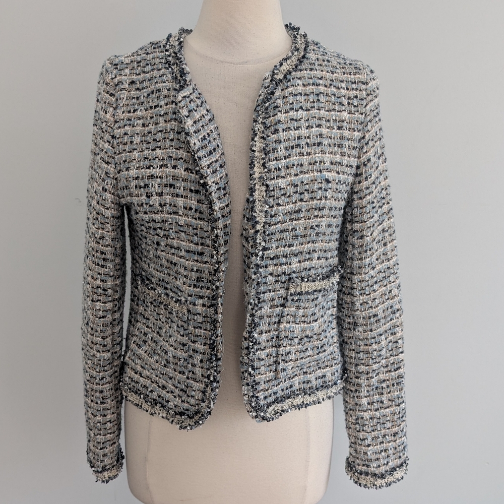 Women's Level Eight Blazer Small Tweed Light Blue Black
